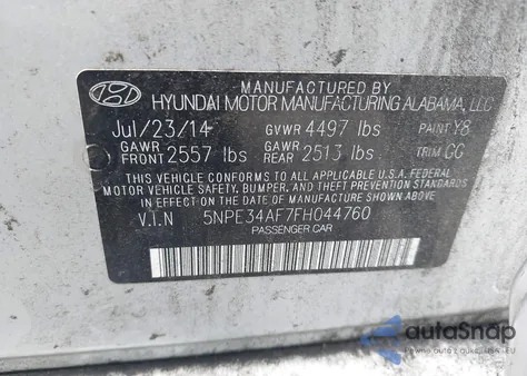2015 Hyundai Sonata Sport z USA, uszkodzony, nr VIN 5NPE34AF7FH044760